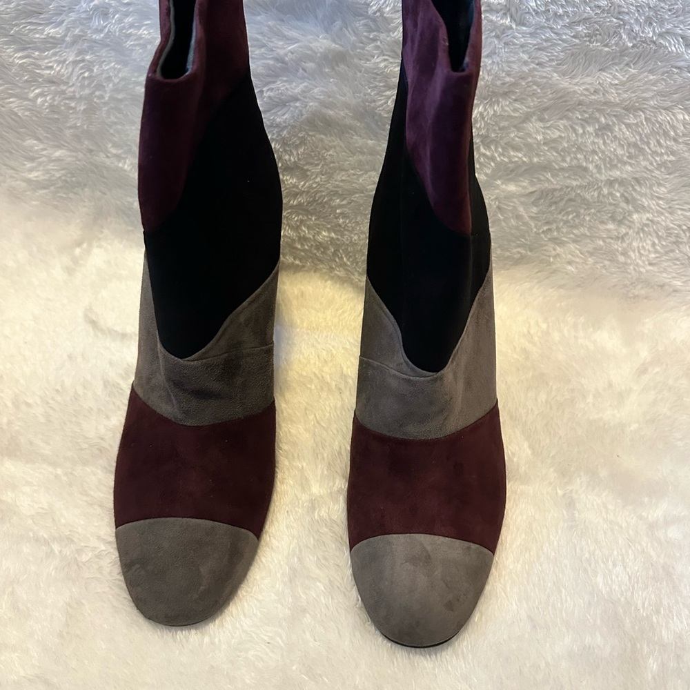 Vero Cucio Women's Suede Booties Burgundy,Gray and Black Patchwork